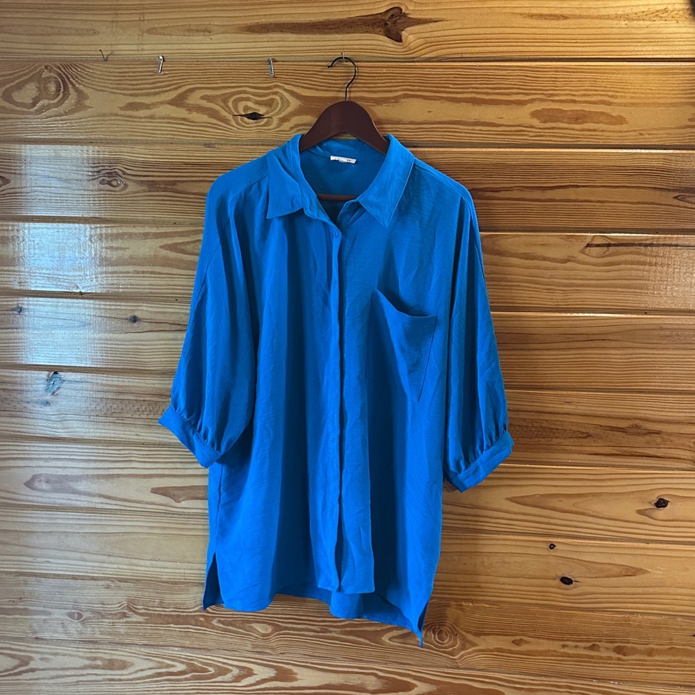 JODIFL Women's Blue Casual Button Down Shirt